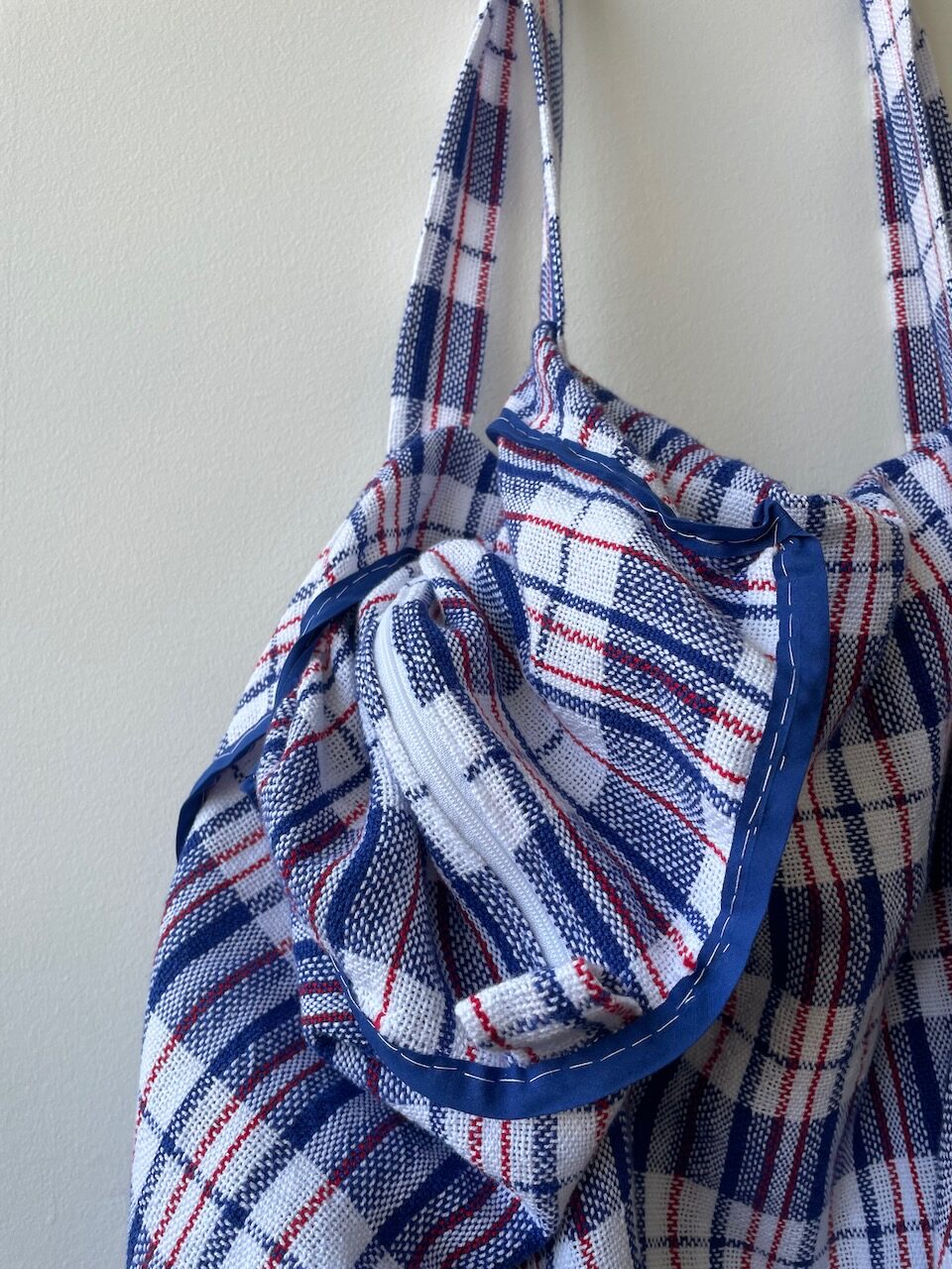 Innovative Threads: Red White Blue Bag Handwoven Replica