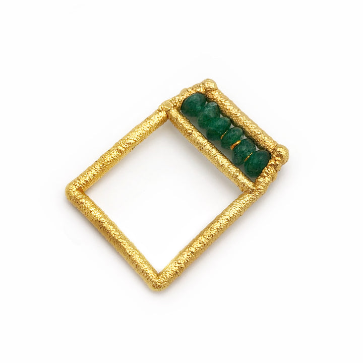 24K Gold Square Ring with Green Quartz