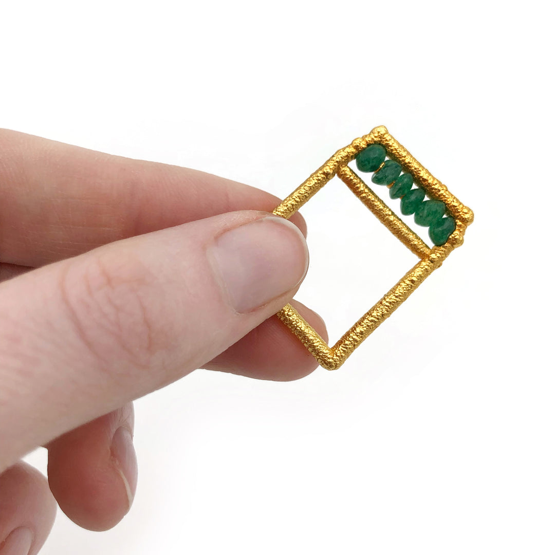 24K Gold Square Ring with Green Quartz